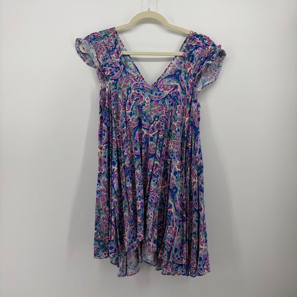 Matilda Jane Womens XS Multi In the Maze Tunic Top Paisley Flutter Sleeve V-Neck